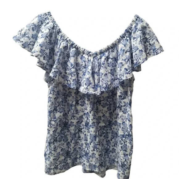 NWOT Rebecca Taylor Blue  White Floral Ruffle Top Cotton Blouse 6 - Picture 3 of 8
